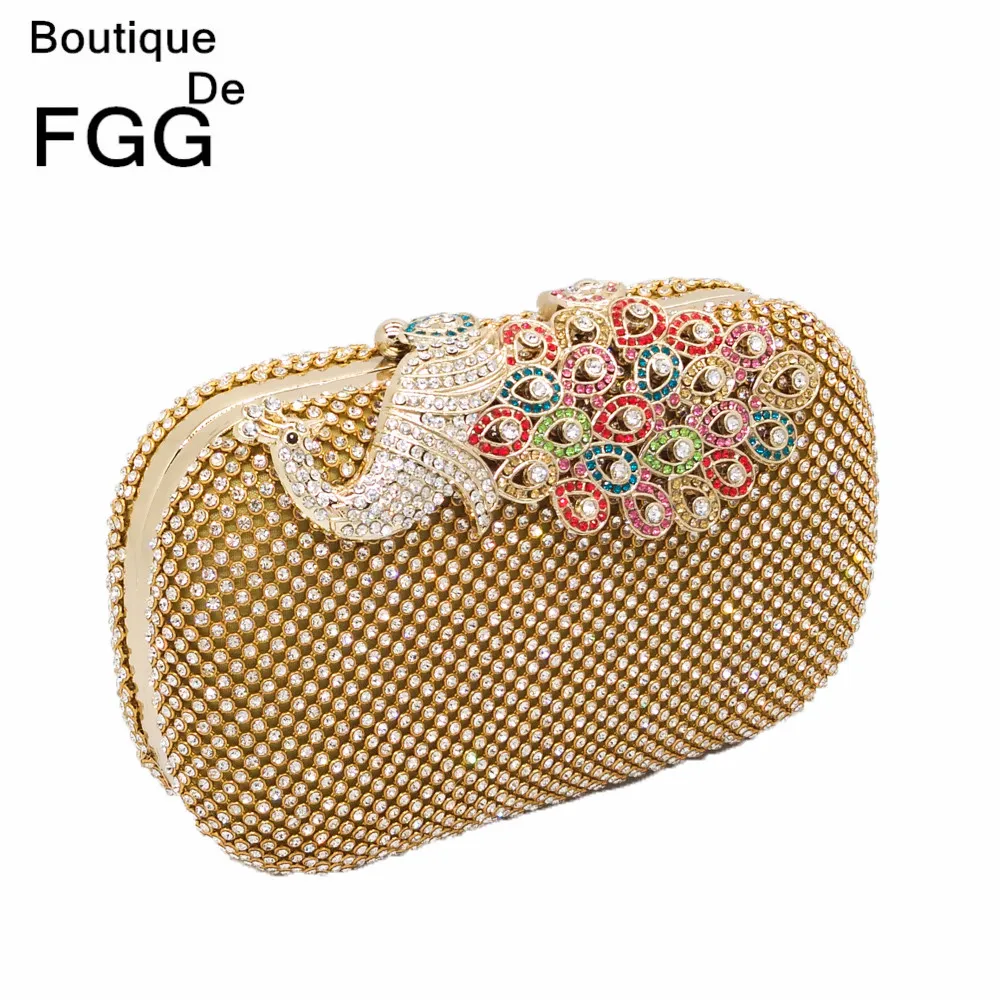 Us 28 78 Women Luxury Gold Crystal Prom Evening Bags Metal Hard Multi Diamond Pea Cover Wedding Party Clutch Purse Shoulder Handbag In Clutches