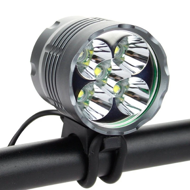 Discount 7000 Lumen Cycling Helmet Bike Light 5x Cree XM-L T6 Led Bicycle Headlamp Bike Head Light + 8.4V 18650 Battery Pack + Charger 1