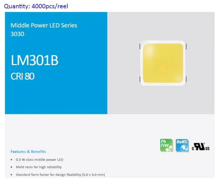 samsung LM301B светодиодный чип 3000K 3500K 4000K