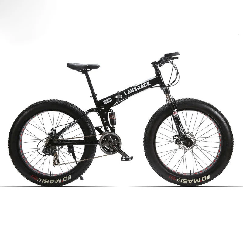 LAUXJACK горные двухслойные велосипедные стальные складные рамы 24 скорости Shimano механические дисковые тормоза 2" x4.0 Fat Bike - Цвет: black