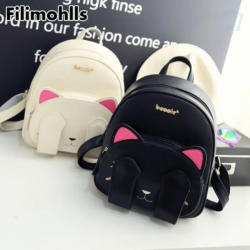 Забавные кошачьи ушки холщовые сумки на плечо для женщин Mochila милый рюкзак с