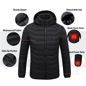 

USB Heated Jacket Men Women Winter Warm Outdoor Long Sleeve Jackets Hooded Electric Jacket Women Fishing Skiing Hiking Jacket