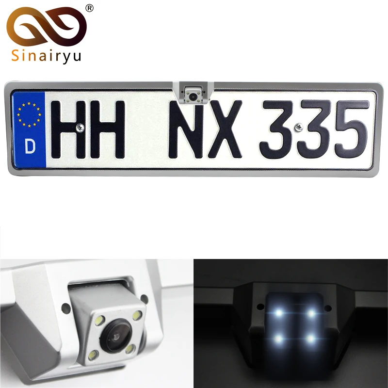 

Sinairyu Universal 4 LED Night Vision European License Plate Frame Car Camera, Car Reversing Parking Camera