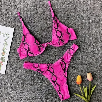Snake Print bikini 2019 V-bar underwire swimsuit women two-pieces Bikini set sexy Brazilian swimwear female Push up bathing suit