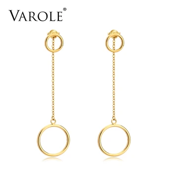 

VAROLE Long Drop Earrings for Women Gold Color Stainless Steel Dangle Earrings Brincos Trendy Jewelry Gift