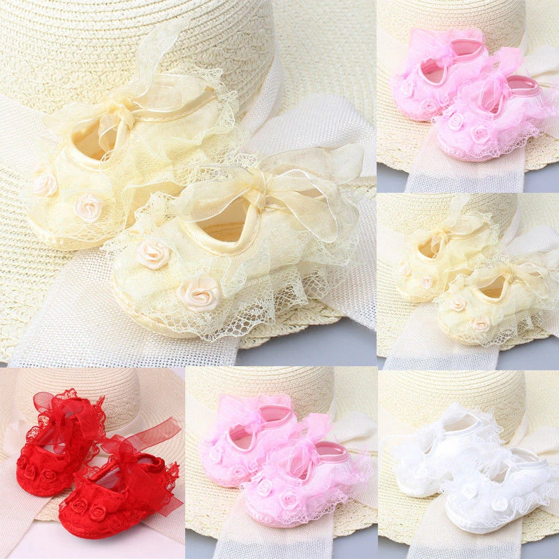Baby Girls Barefoot Sandals Lace Foot Flower Gold Shoes Headband White Accessory
