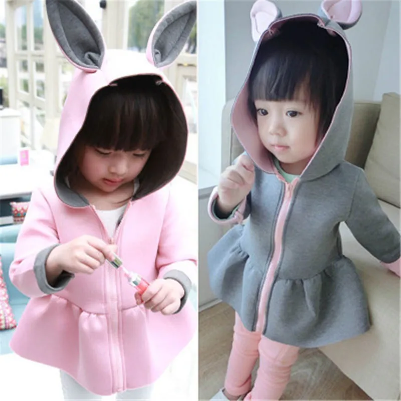 Розничная Новое Куртки для девочек анималистический принт кролик весеннее-осеннее хлопчатобумажное пальто для девочек детские куртки одежда для девочек