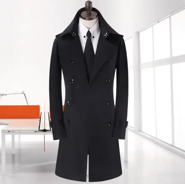 Корейский мужской Тренч, брендовая одежда размера плюс, весеннее пальто, новинка, деловой бежевый мужской двубортный длинный манто