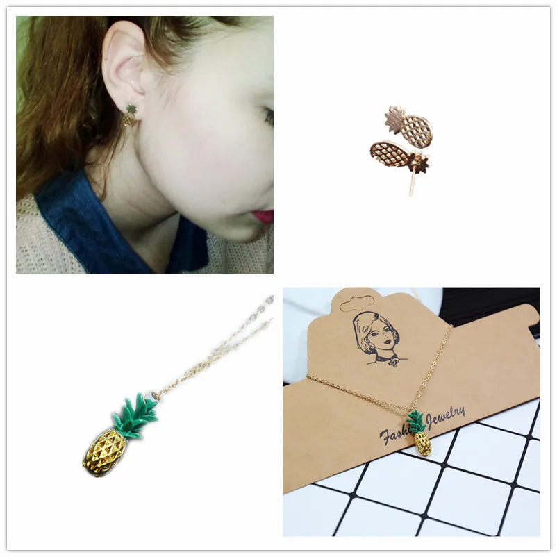 

Small wire drawing with pineapple earrings necklace bijoux ensemble long pendant women fashion jewelry sets girl gift x181