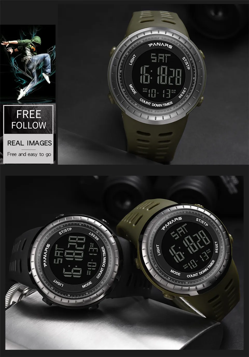PANARS Brand Men's Watches LED Digital Watch Men Wrist Watch Black Alarm 50m Waterproof Sports Watches For Men Relogio Masculino (10)