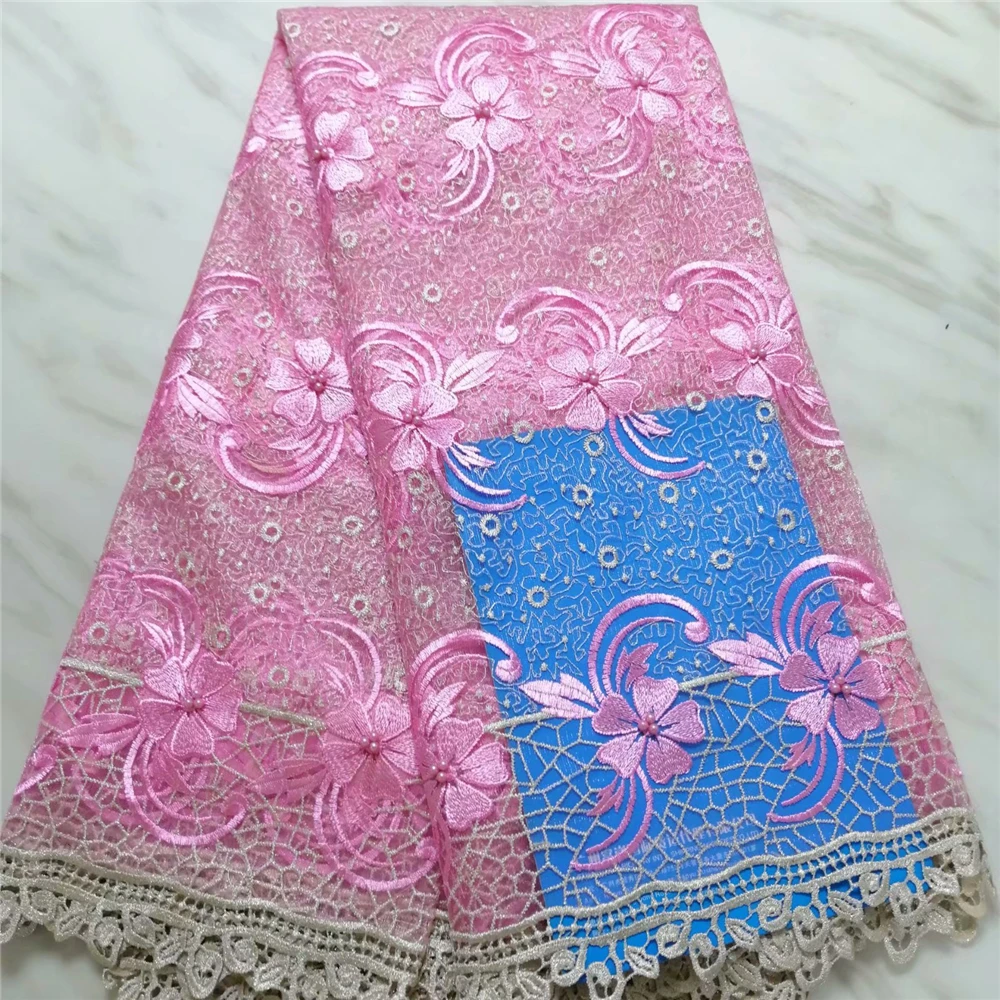 

Latest Pink African Lace Fabric High Quality Tulle Lace Embroidery French Wedding Lace Fabric For African Lace