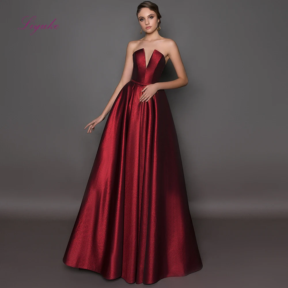 

Liyuke A-line Evening Dress Strapless Stain Backless Draped Customer Made Size Evening Gown Floor Length