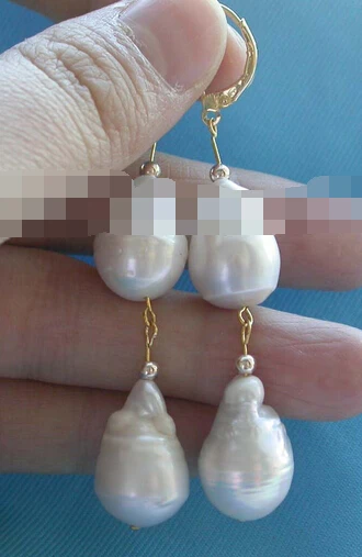 

wb00597 Genuine Natural White reborn keshi Pearl Earrings Dangle 14k