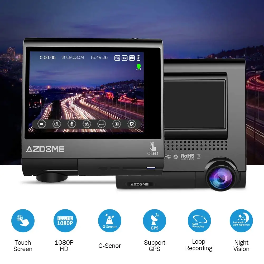 Автомобильный видеорегистратор AZDOME M05, gps видеорегистратор, 3,0 дюймов, OLED экран, FHD 1080 P, Автомобильный видеорегистратор, видеорегистратор, g-сенсор, ночное видение, Автомобильный видеорегистратор s, видеорегистратор