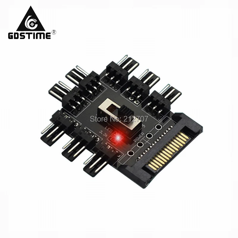 10pcs Gdstime Multi Way Splitter Cooler Cooling Fan Hub PC Computer SATA 1 to 8 3Pin 12V Black | Компьютеры и офис
