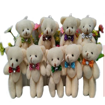 

50PCS 12cm Plush Joint Teddy Bear For Christmas Xmas Gifts Pendants Dolls With Diamond Bow Chaveiro Mini Urso De Pelucia Oso