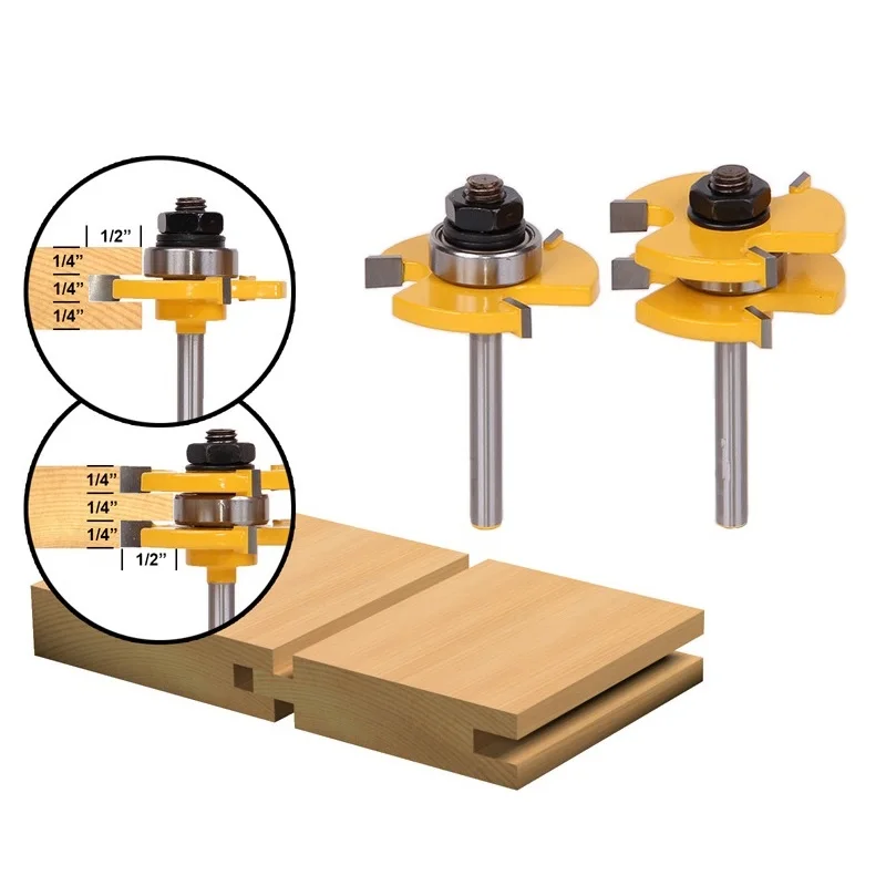 1 Набор штифтов и пазовых фрез Набор бит 3/" шток 1/4" хвостовик 3 зубца Т-образной формы Деревообрабатывающие инструменты