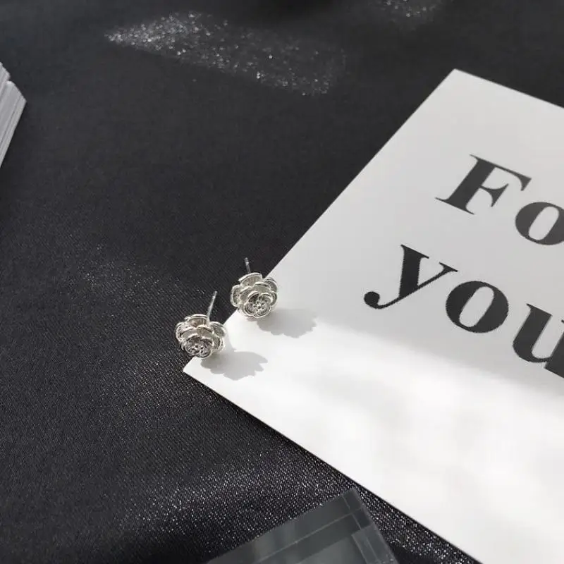 Silver Earrings Simple And Elegant Multi-layer Leaf Lotus Rose Earrings Female Earrings For Women Boucle D'oreille Stud Earrings - Image 4