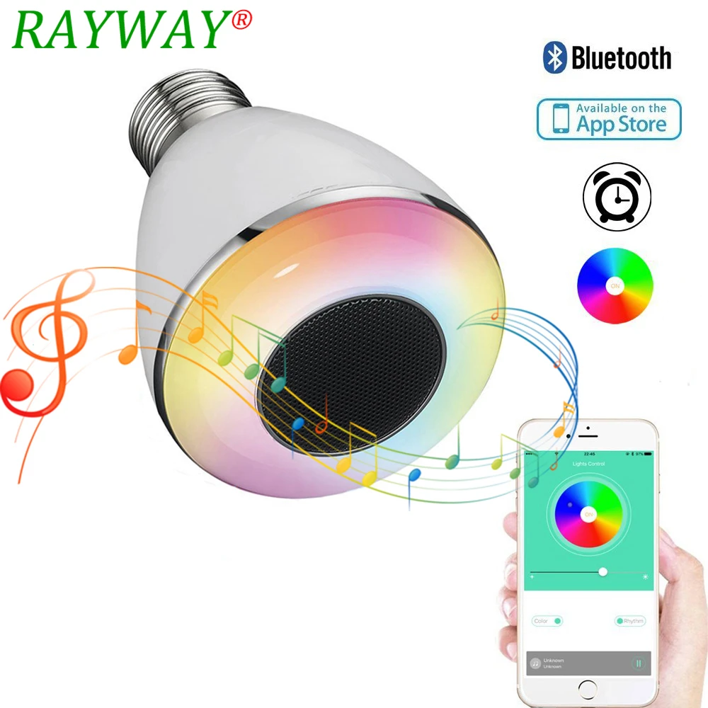 

RAYWAY E27 Smart Bulb Light Dimmable 12W RGBW Wireless Bluetooth Speaker Bulb Music Playing LED Light Lamp with Remote Control