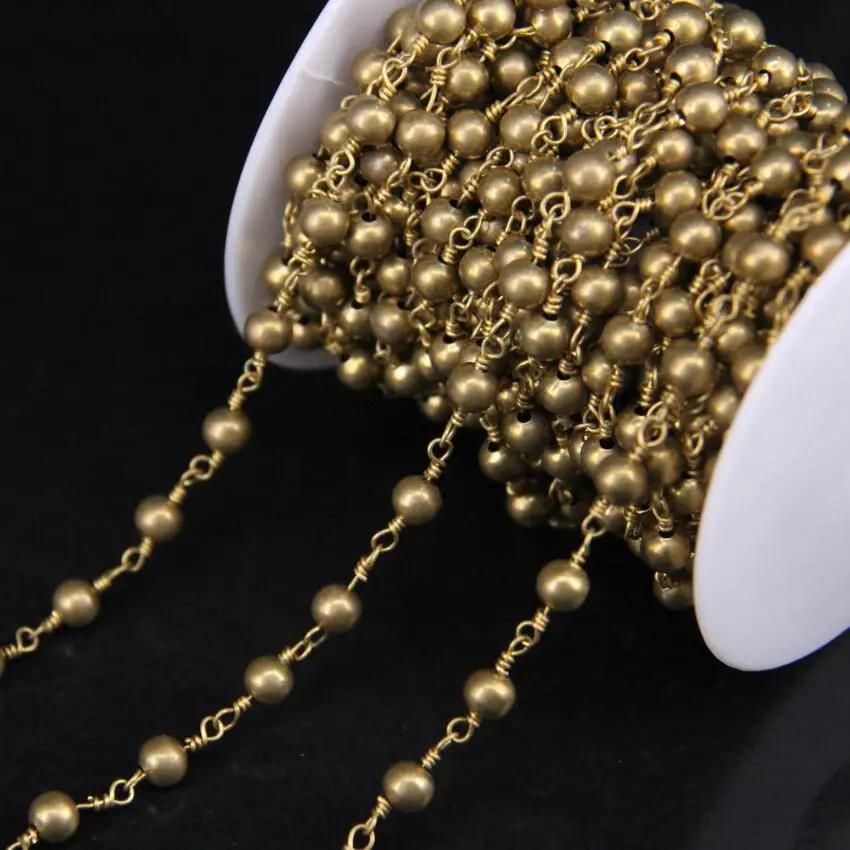

6mm size Brass Round Beads Wire Wrapped Rosary Style Chain DIY Woman sweater chains,Brass beads Chain Necklace,5Meter