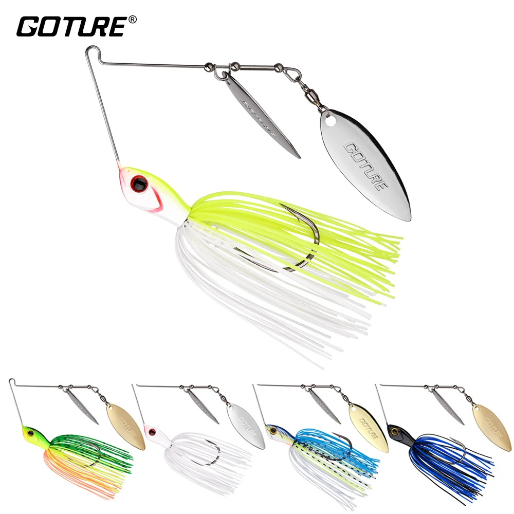 

Goture 10g 14g Lead Head Spinnerbait Fishing Lure Metal Spoon Buzzbait with Rotating Double Willow Sequins Jigging Lure