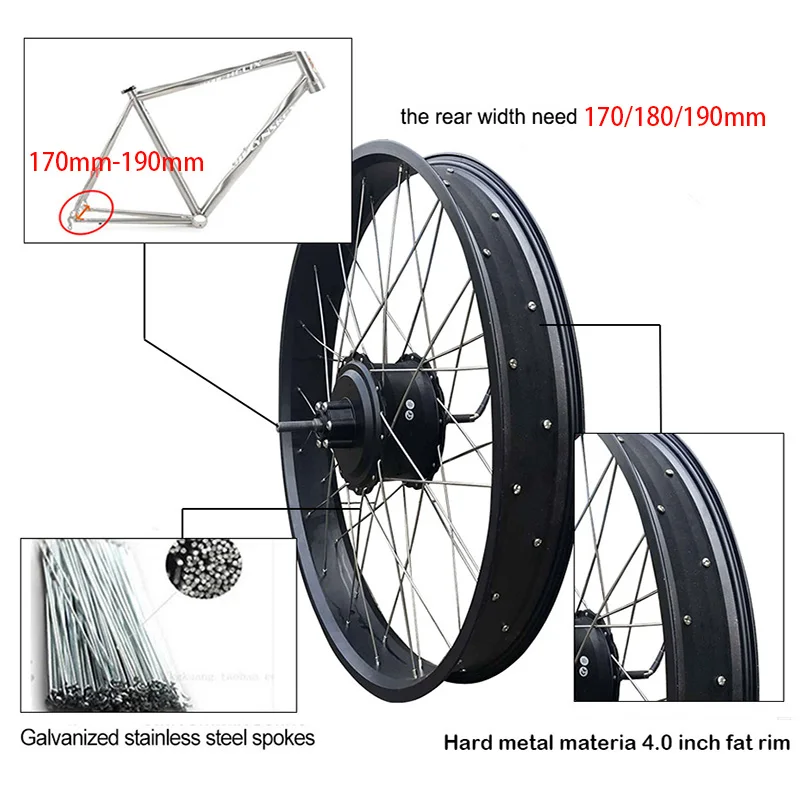 2" 26" 4,0 широкая шина для велосипеда, комплект для электрического велосипеда с samsung 48V 20AH литий Батарея задний мотор для центрального движения колеса комплект для переоборудования электрического велосипеда