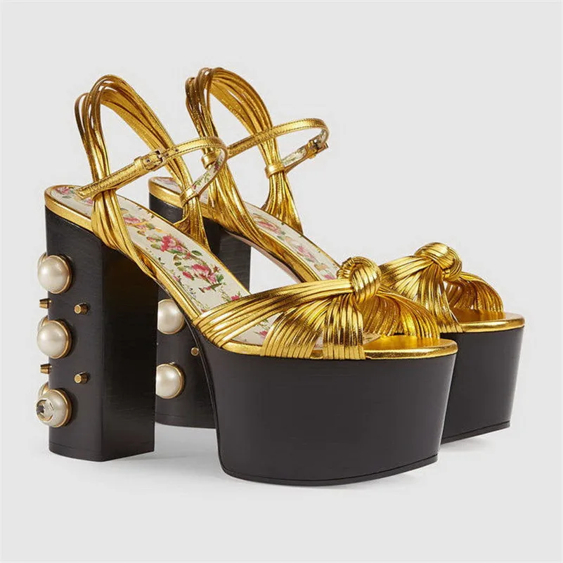 CONASCO/модные женские туфли-лодочки; фирменный дизайн; качественные туфли из микрофибры на высоком каблуке с украшением из жемчуга; летние женские босоножки для выпускного вечера - Цвет: Золотой