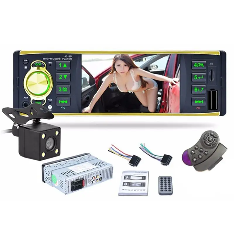 

4019B 1 DIN HD Screen Car Radio 4.1 Bluetooth MP5 Player with Rear View Camera Support FM AUX USB/TF Steering Wheel Control