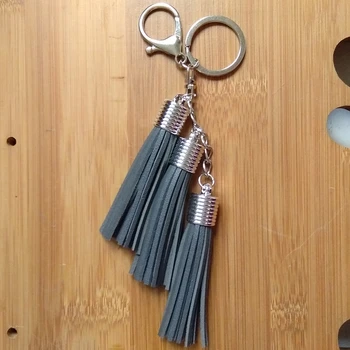 

12pcs New Style Leather Tassels Key Chain 3 Tassel Lobster Clasp Women Bag Pendant Sliver Cap Car Key Ring Holder Retro Jewelry