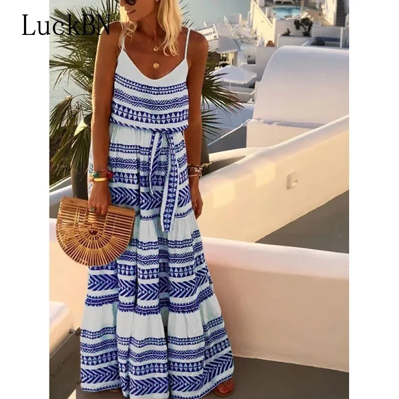 

Sexy V-neck Large Size Long Dress Women's Retro Fashion Sexy Summer Dress Printed Backless Party Bohemian Dresses Vestidos 2019