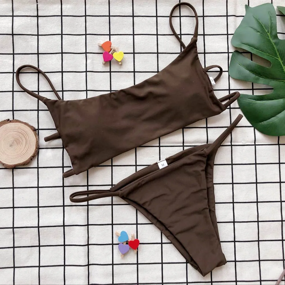 

Sexy Swimwear women Swimsuit Bikini Set Push-Up Padded Solid Bra Swimsuit Beachwear Plus Size Swimwear Women Retro Female Sexy
