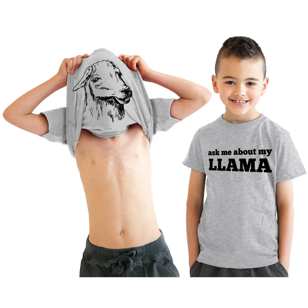 

ZHDAOR Letter Print Cartoon Cute Funny Kids Baby Boy Tops Llama Inside Flip Tee Clothes Summer Wear Tees for Boys W#5