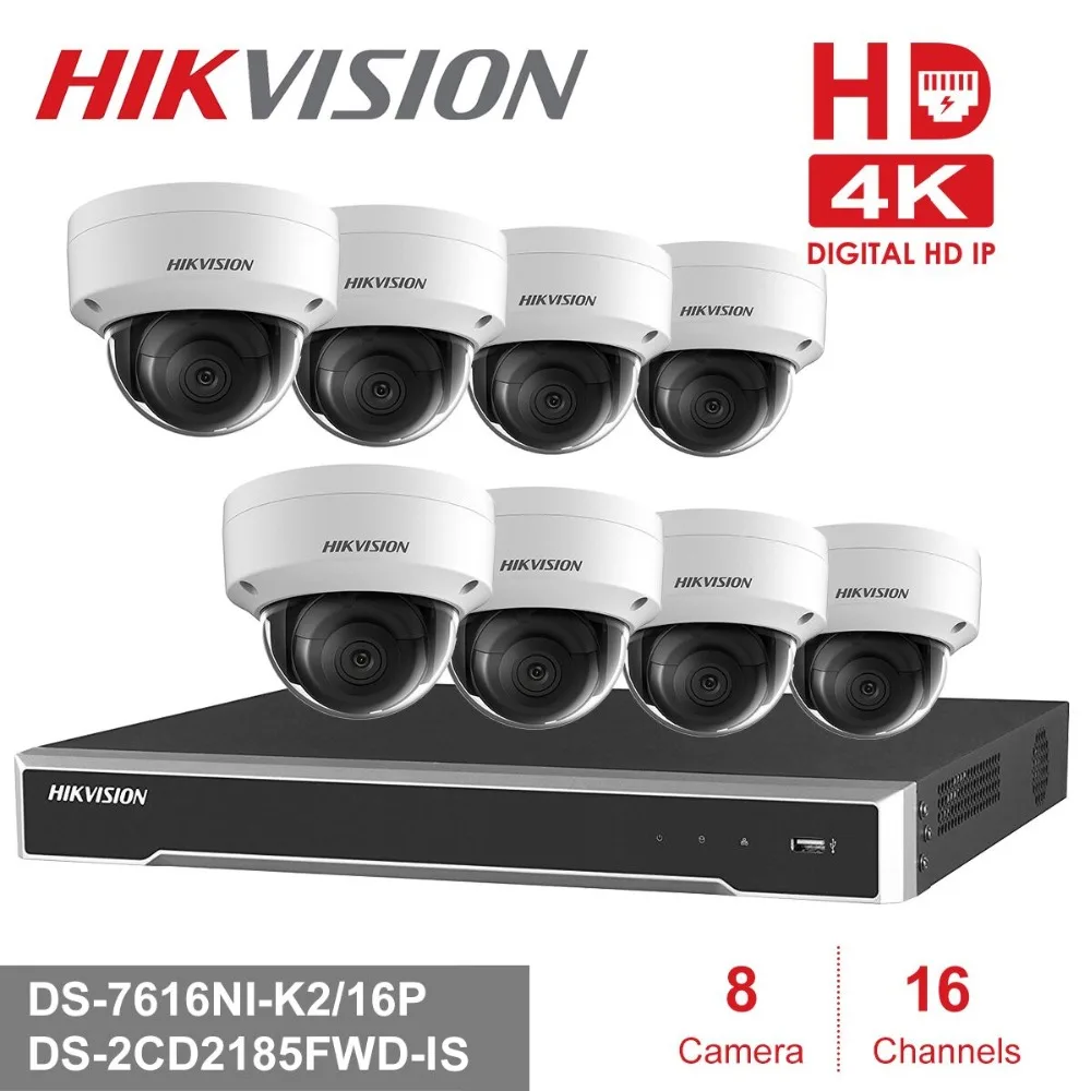 Hikvision 4K POE NVR комплект 16 каналов 8 шт. HD 8MP PoE купольная IP камера H.265 с аудио функцией P2P NVR комплект камер видеонаблюдения системы
