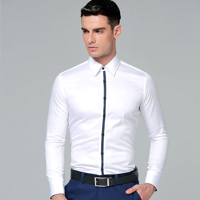 2016 Brand New Korean Style Men s Business Shirts 100 Cotton Long Sleeves Men dress Shirts