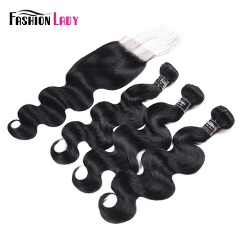 

Fashion Lady Pre-Colored Indian Bundles With Closure 3 Bundles Body Wave Human Hair 1# Jet Black Bundles With Closure Non-Remy