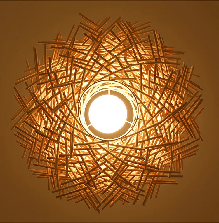 Art Deco Led Hand Made Bine Pendant Light  Wood pendant Lights 220v E27 Bird Nest Cage Pendant Lamp For Resturant Home (10)