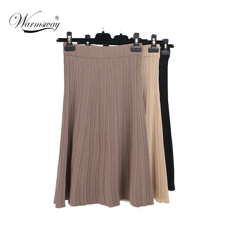 High Quality Skirts Autumn winter Casual Women High Waist Elastic  Knitted Pleated Skirt Elegant slim Long Skirts SK-055