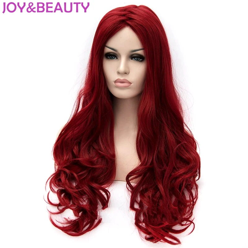 JOY& BEAUTY синтетические волосы высокая температура волокна длинные волнистые парик для женщин темно красные парики для косплея 26 дюймов