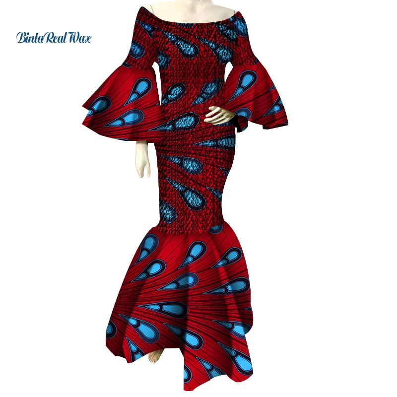 Африканские платья для женщин, с принтом, с оборками, длинные платья, Vestidos Bazin Riche, африканские платья анкары, одежда WY4303 - Цвет: 4