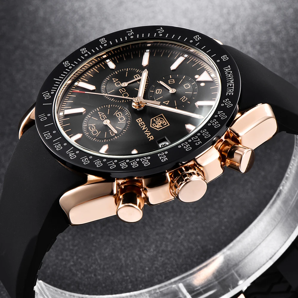 

BENYAR Top Watches Men Business Sport Silica Gel Chronograph Quartz Casual Waterproof Sport Wristwatch relogio masculino