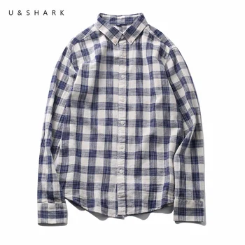 

U&SHARK 2018 Autumn Casual Blue Plaid Shirt Men Blouse Long Sleeve Mens Dress Shirts Slim Fit 100% Cotton Shirt Checkered Male