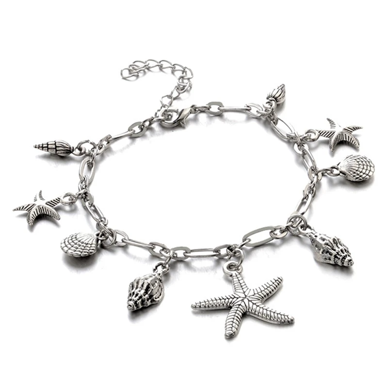 

Women Ankel Bracelets Starfish Shell Charm Stainless Steel Anklets 24 Cm Vintage Fashion Foot Chain Jewelry