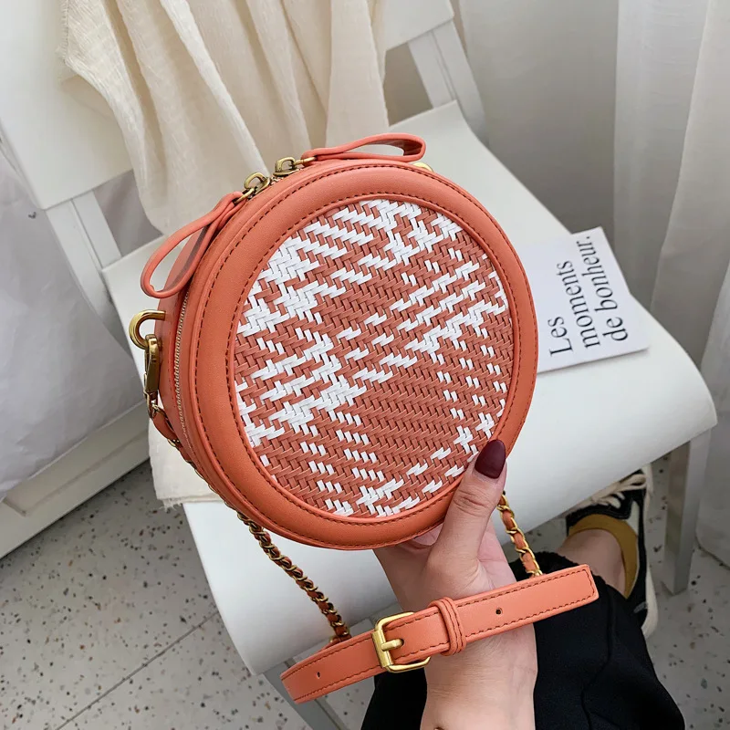 

Female Crossbody Round Bags For Women 2019 Quality Leather Luxury Handbags Designer Sac Main Ladies Knit Shoulder Messenger Bag
