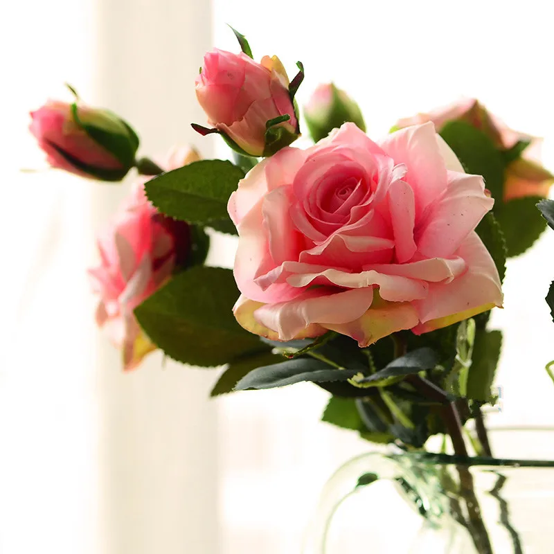 Искусственные цветы для свадьбы, дома, вечерние, шелковые розы, искусственные розы, 2 головки