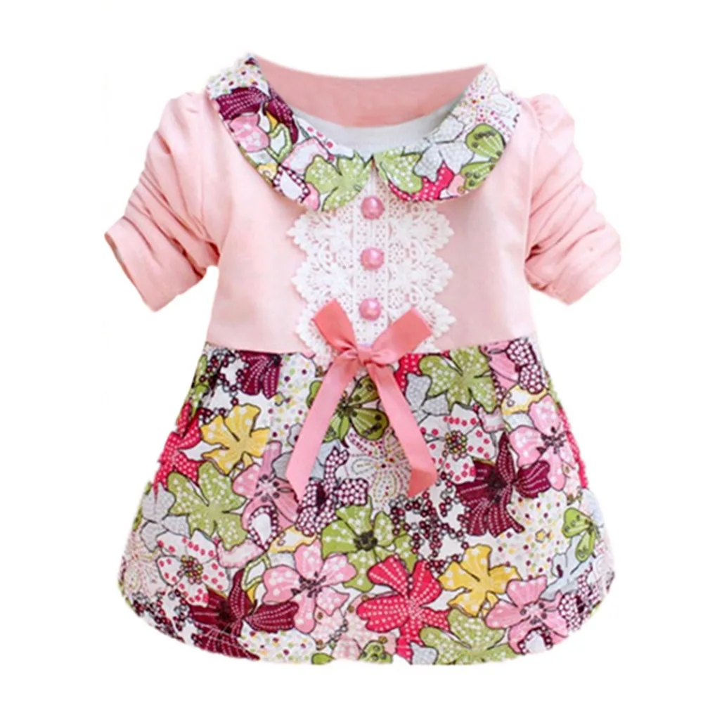 Toddler Baby Girls Floral Princess Dress Bow One Piece Kids Dress 0-2Y L07