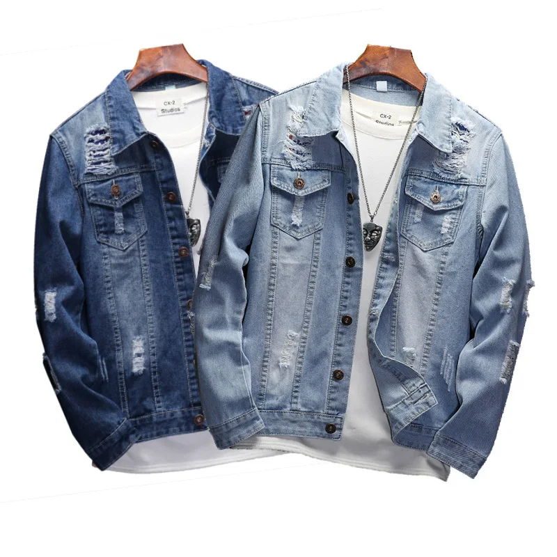 mens jackets streetwear mens coats and jackets Cotton hole Casual men jeans coat clothing dropshipping