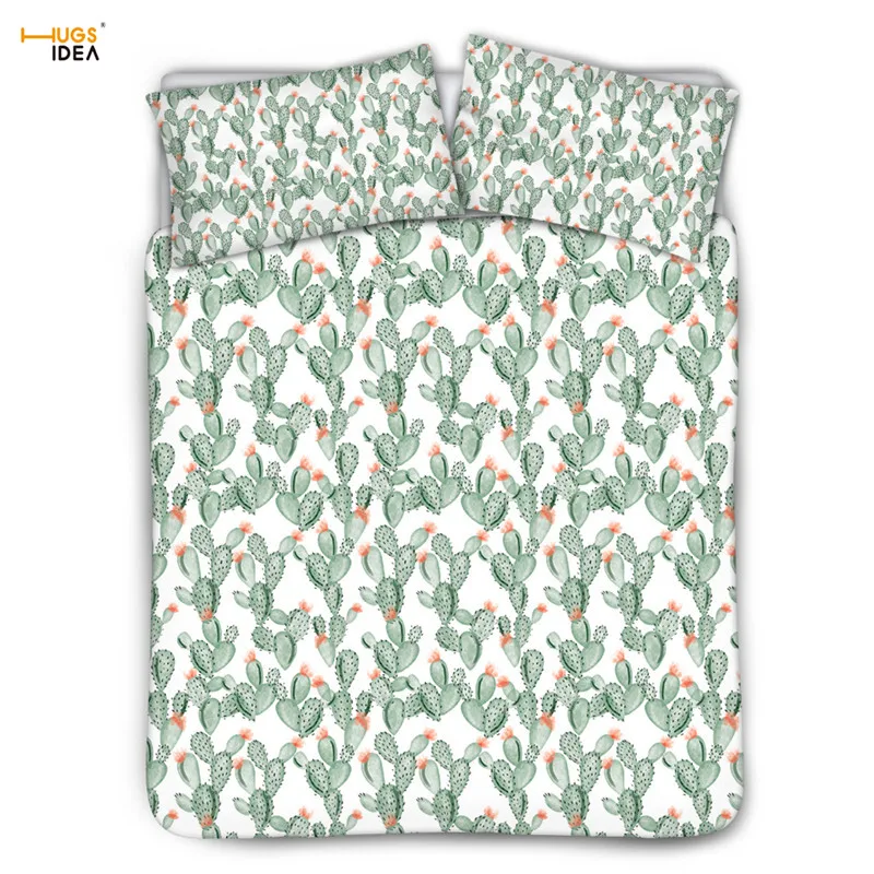 

HUGSIDEA Cactus Flower Floral Design Bedding Set Comfortable Home Textile Duvet Cover for Kids Beige Black Lining Bedclothes