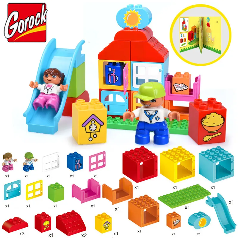 

Gorock 25pcs/set Big Building Blocks Happy Study Home With Children Large Particles Model Bricks compatible with duploe Kid Gift