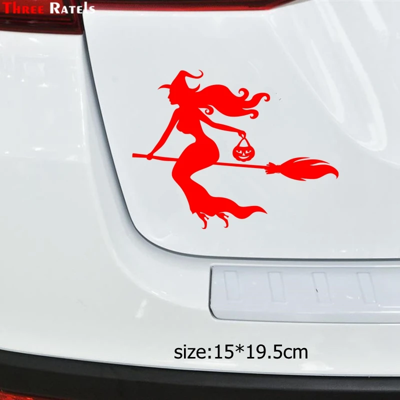 Three Ratels TZ 1462#15*19.5см Ведьма летающая на метле наклейки авто машину автонаклейка