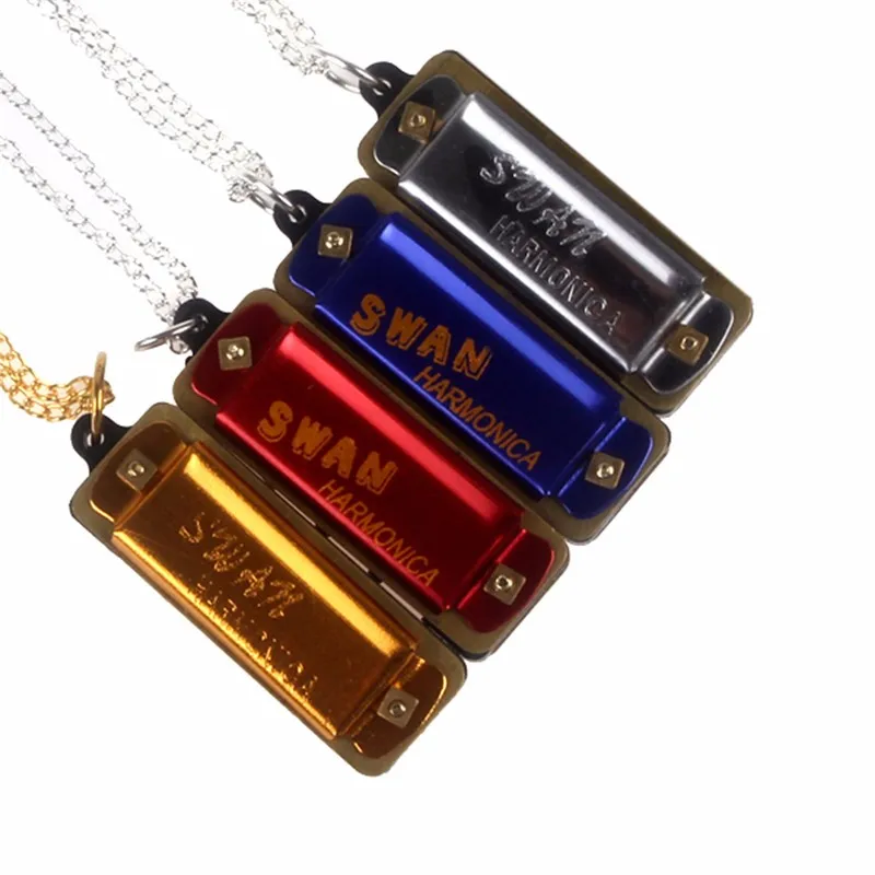 ODlover Keland Kids 4 Hole 8 Tone Mini Harmonica with Necklace Chain Toy Accessories 